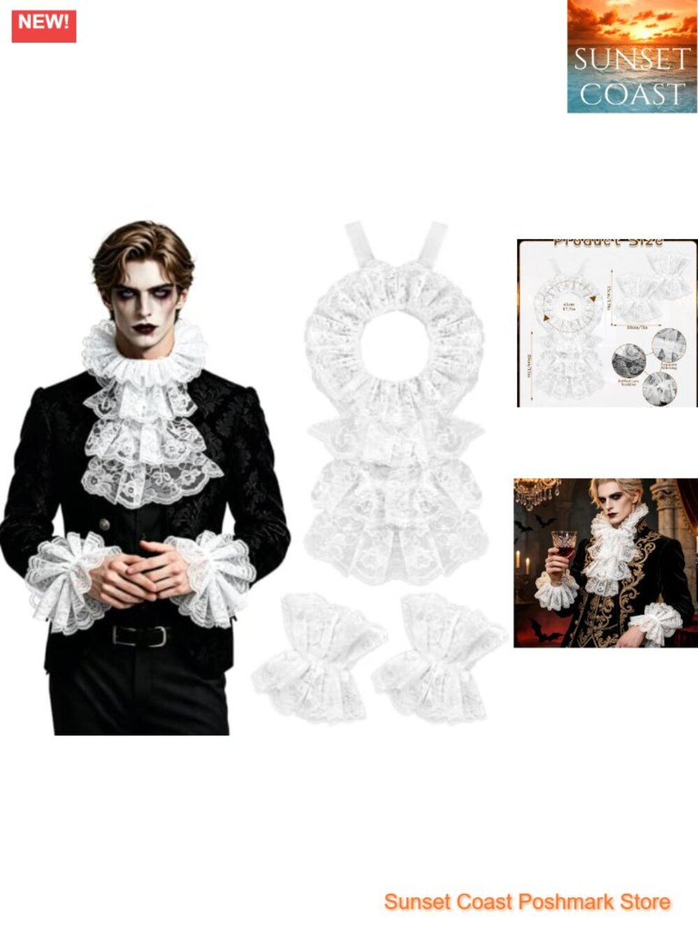 Lace Ruffle Collar and Cuffs Set Clown Costume Accessories Women
